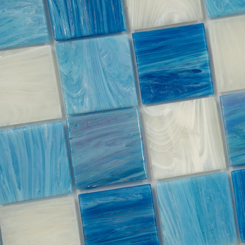 Blue White 12x12 Glossy Glass Uniform Square Mosaic Tile (20 pack, 20 sq ft/case)