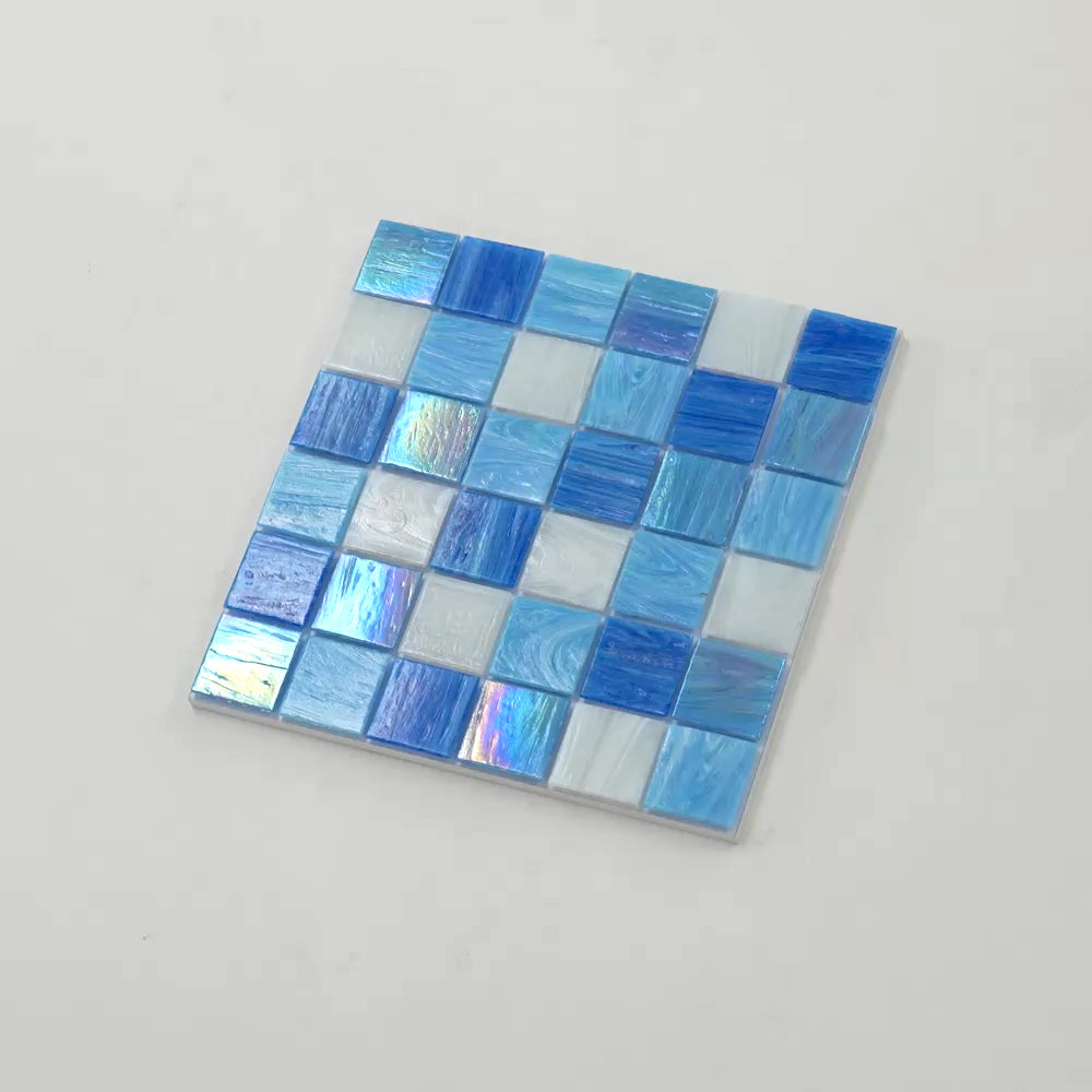 Blue White 12x12 Glossy Glass Uniform Square Mosaic Tile (20 pack, 20 sq ft/case)