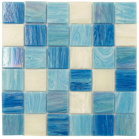 Blue White 12x12 Glossy Glass Uniform Square Mosaic Tile (20 pack, 20 sq ft/case)