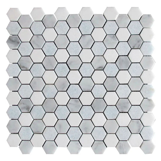 Pristine White Gray 11x12 Polished Hexagon Marble Mosaic Tile (5 pack, 4.59 sq ft/case) - Sample