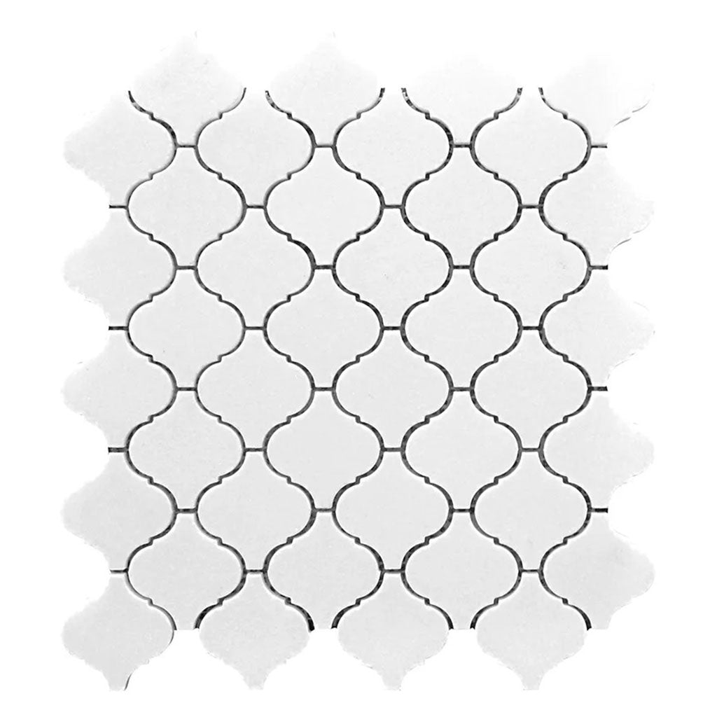Snow White 10x11 Polished Arabesque Thassos Marble Mosaic Tile (5 pack, 3.75 sq ft/case)
