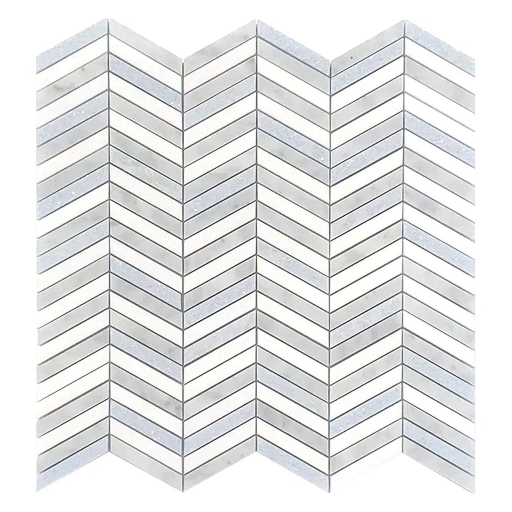 Thassos Bianco Carrara Blue Celeste 12x12 Polished Chevron Marble Mosaic Tile (5 pack, 5 sq ft/case)