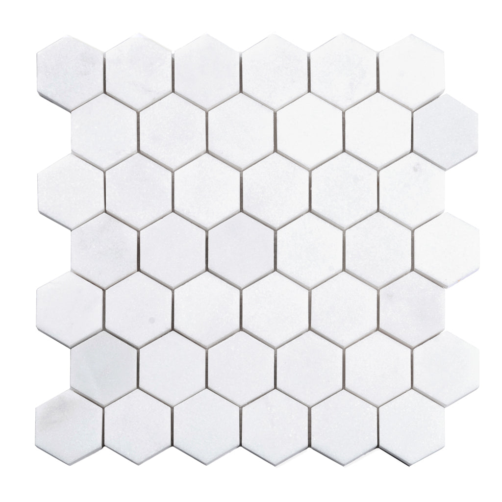 Snow White 12x12 Honed Hexagon Thassos Marble Mosaic Tile (5 pack, 4.83 sq ft/case)