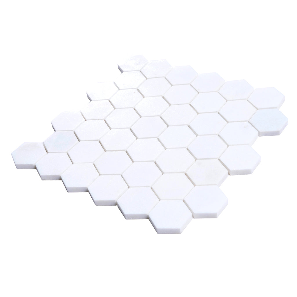 Snow White 12x12 Honed Hexagon Marble Mosaic Tile (5 pack, 4.83 sq ft/case) - Sample
