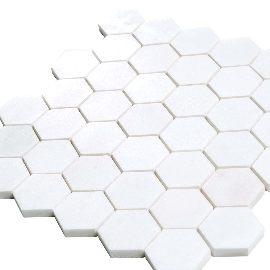 Snow White 12x12 Honed Hexagon Marble Mosaic Tile (5 pack, 4.83 sq ft/case) - Sample