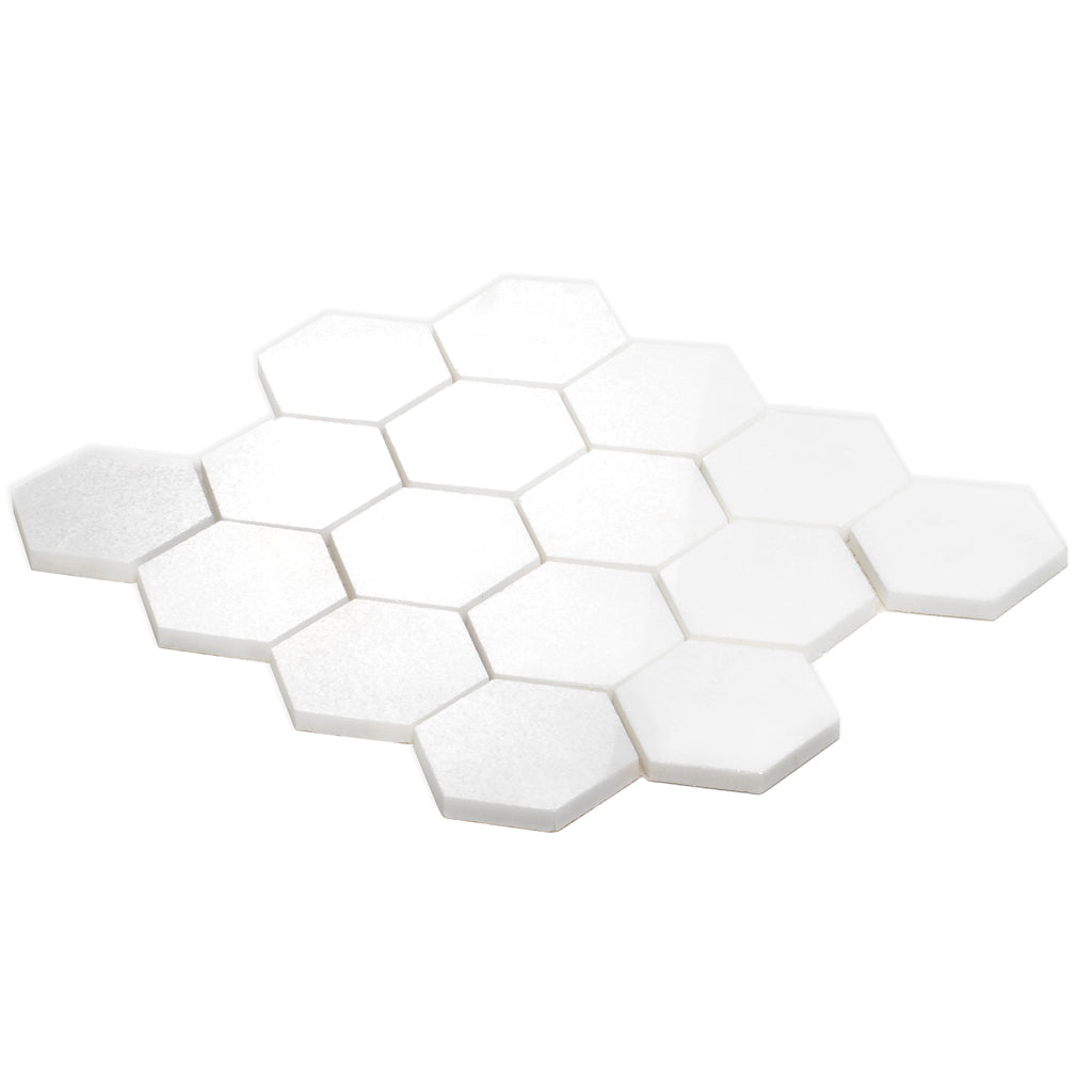 Snow White 10x12 Polished Hexagon Thassos Marble Mosaic Tile (5 pack, 4.46 sq ft/case)