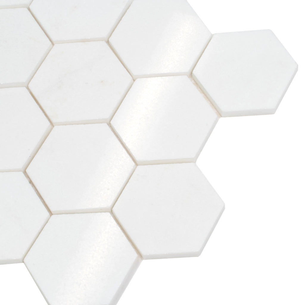 Snow White 10x12 Polished Hexagon Thassos Marble Mosaic Tile (5 pack, 4.46 sq ft/case)