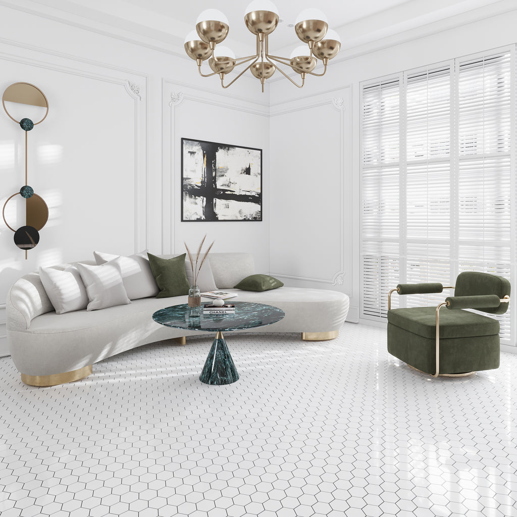 Snow White 10x12 Polished Hexagon Thassos Marble Mosaic Tile (5 pack, 4.46 sq ft/case)