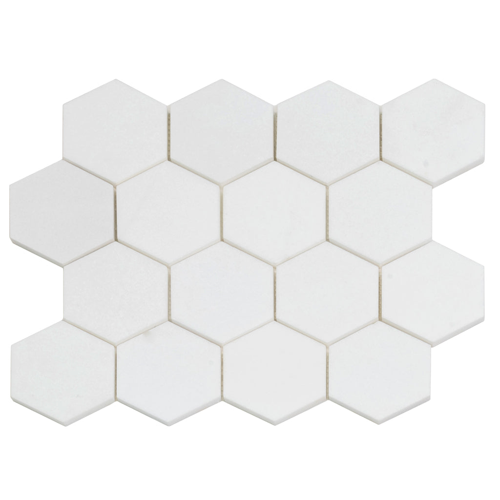 Snow White 10x12 Honed Hexagon Thassos Marble Mosaic Tile (5 pack, 4.46 sq ft/case)