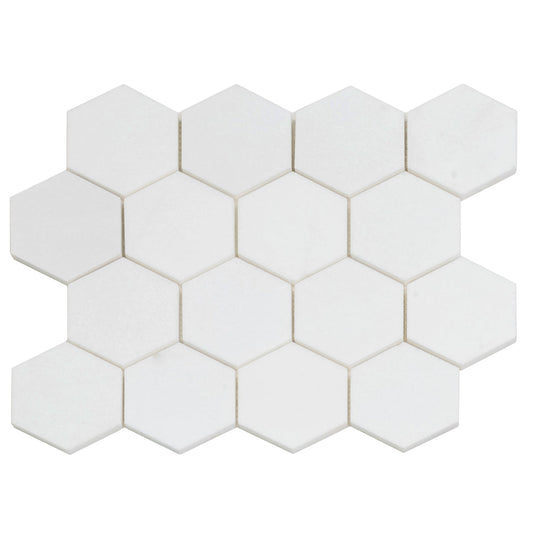 Snow White 10x12 Honed Hexagon Marble Mosaic Tile (5 pack, 4.46 sq ft/case) - Sample