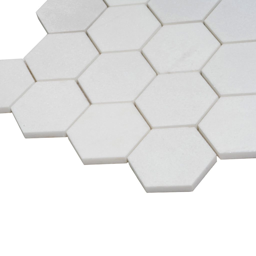 Snow White 10x12 Honed Hexagon Marble Mosaic Tile (5 pack, 4.46 sq ft/case) - Sample