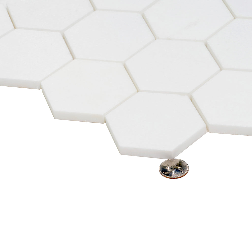 Snow White 10x12 Honed Hexagon Thassos Marble Mosaic Tile (5 pack, 4.46 sq ft/case)