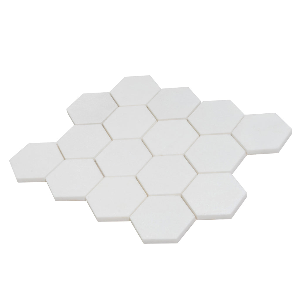 Snow White 10x12 Honed Hexagon Marble Mosaic Tile (5 pack, 4.46 sq ft/case) - Sample