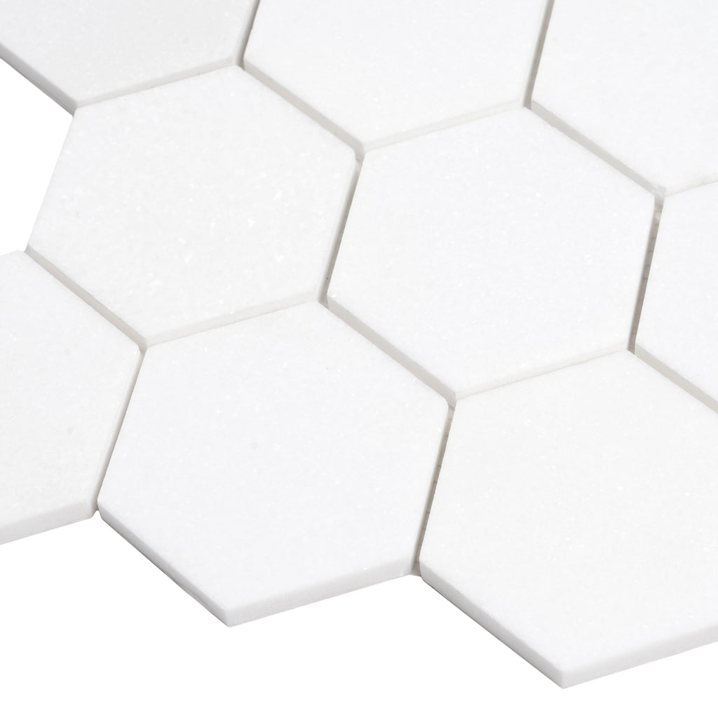 Snow White 10x12 Honed Hexagon Marble Mosaic Tile (5 pack, 4.46 sq ft/case) - Sample