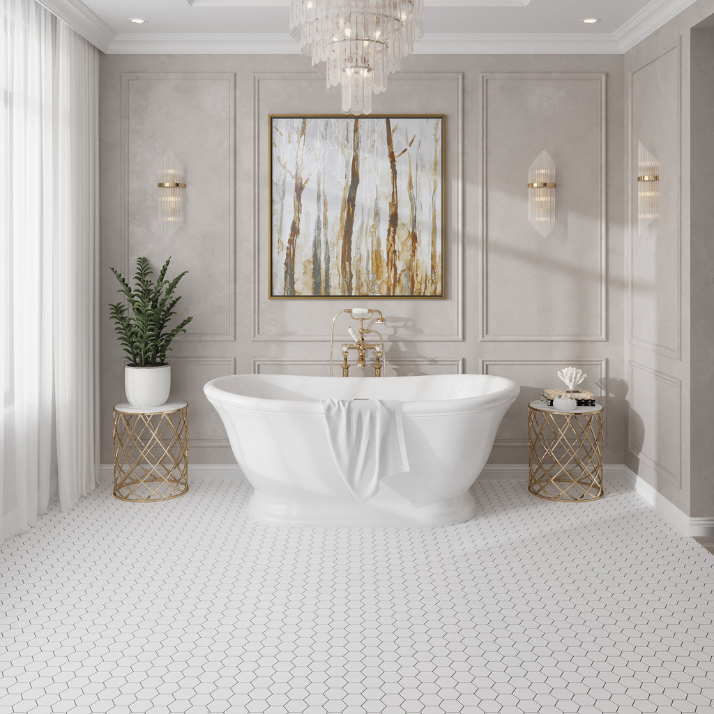 Snow White 10x12 Honed Hexagon Thassos Marble Mosaic Tile (5 pack, 4.46 sq ft/case)