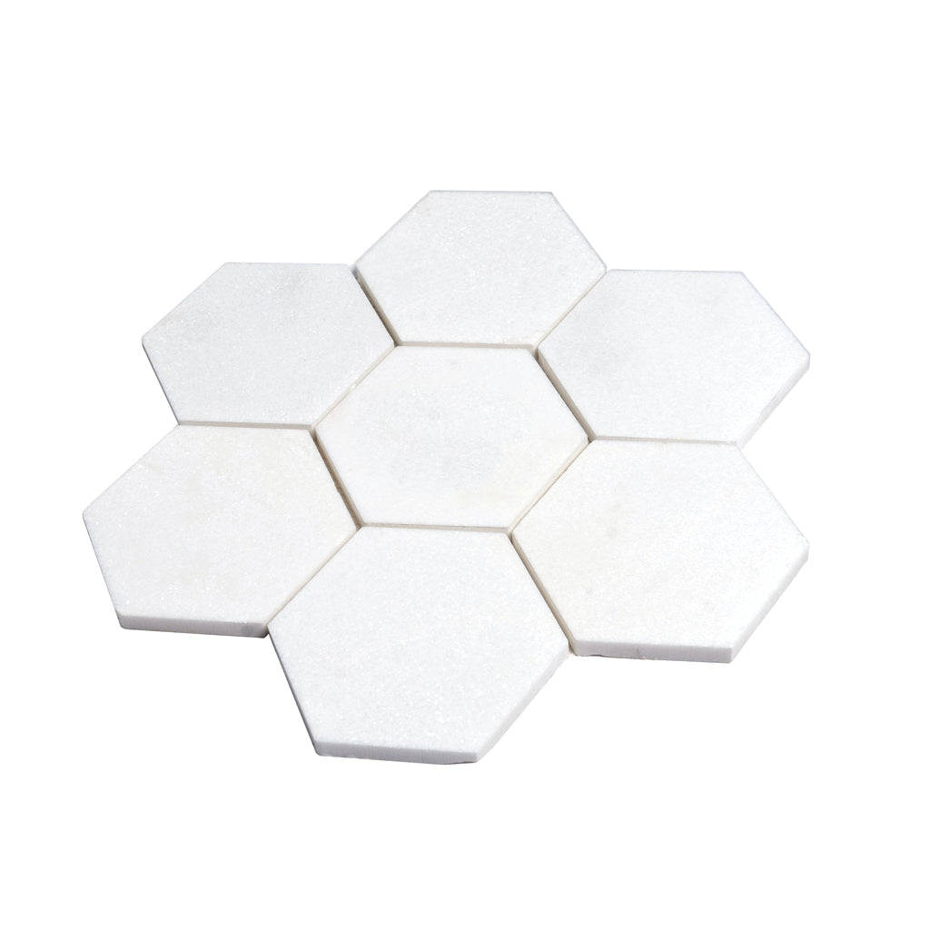 Pearl White 10x11 Honed Hexagon Thassos Marble Mosaic Tile (5 pack, 3.75 sq ft/case)
