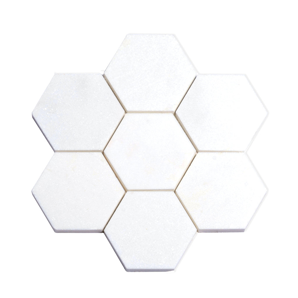 Pearl White 10x11 Honed Hexagon Thassos Marble Mosaic Tile (5 pack, 3.75 sq ft/case)