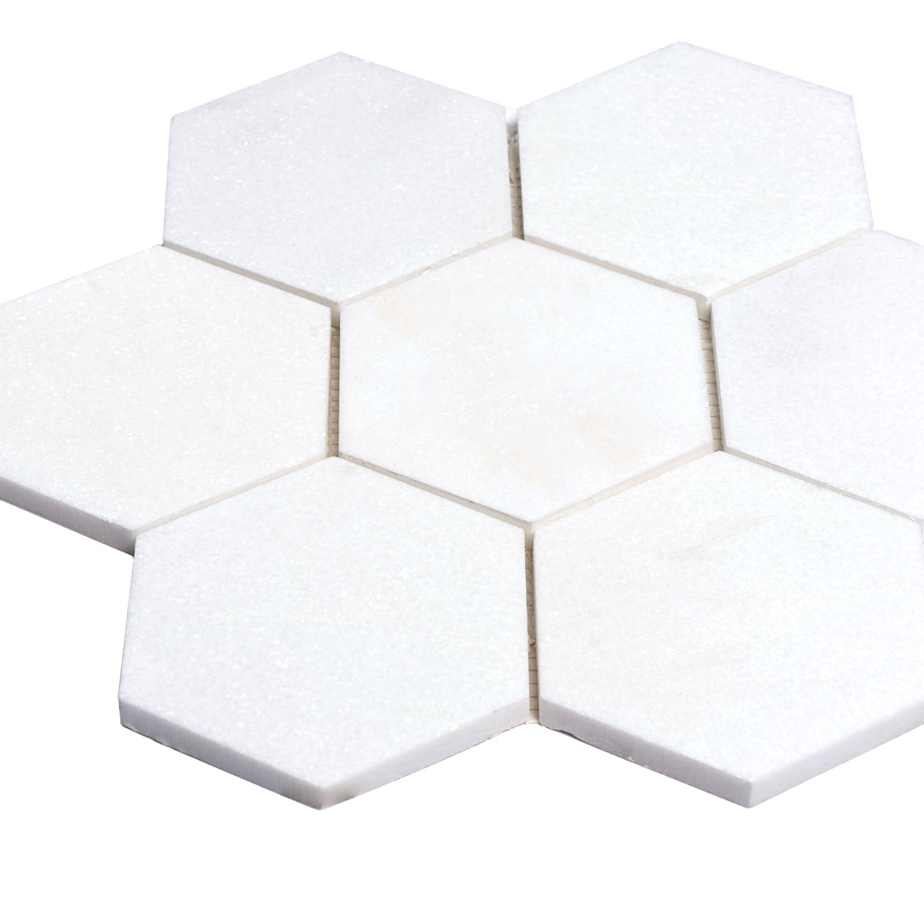 Pearl White 10x11 Honed Hexagon Thassos Marble Mosaic Tile (5 pack, 3.75 sq ft/case)