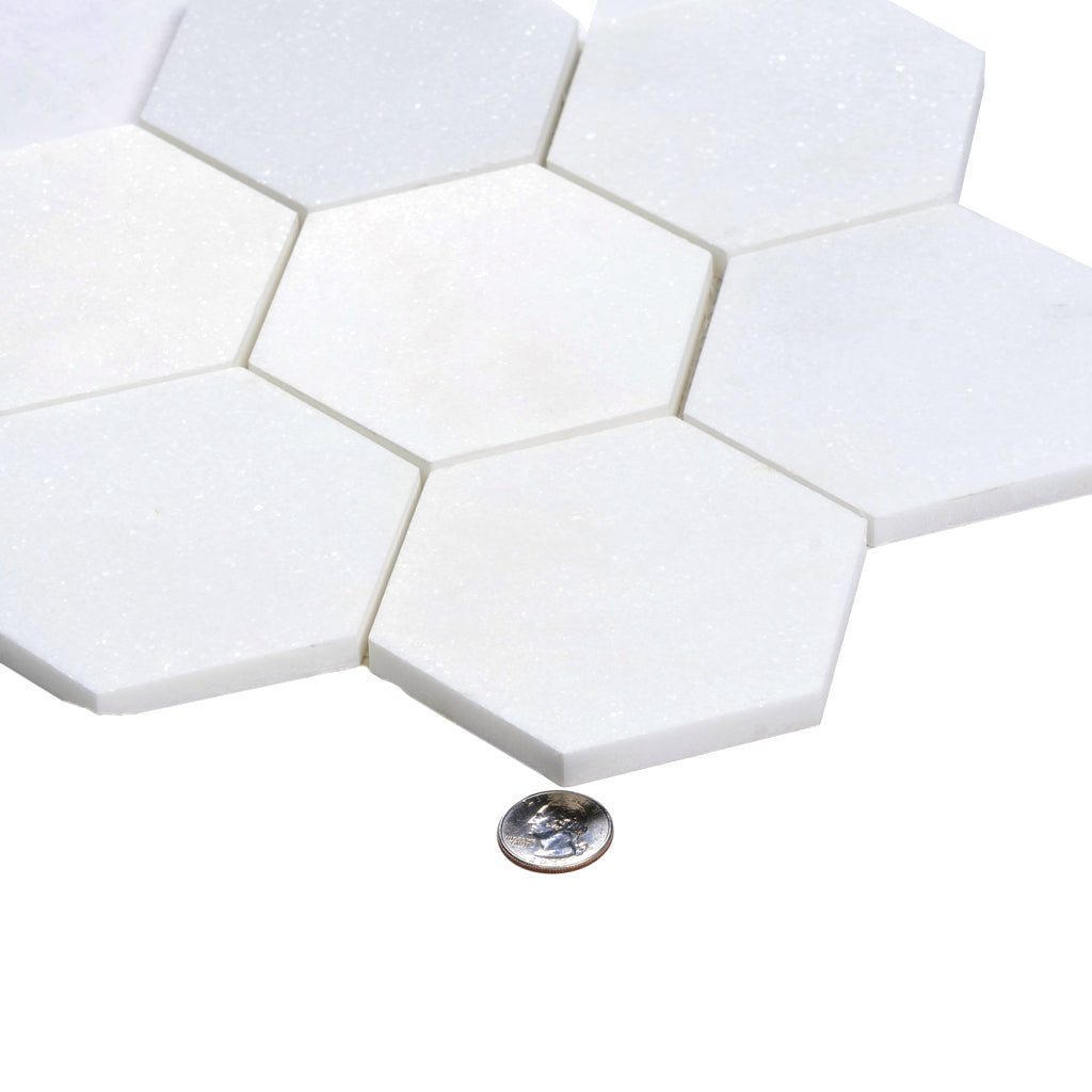 Pearl White 10x11 Honed Hexagon Thassos Marble Mosaic Tile (5 pack, 3.75 sq ft/case)