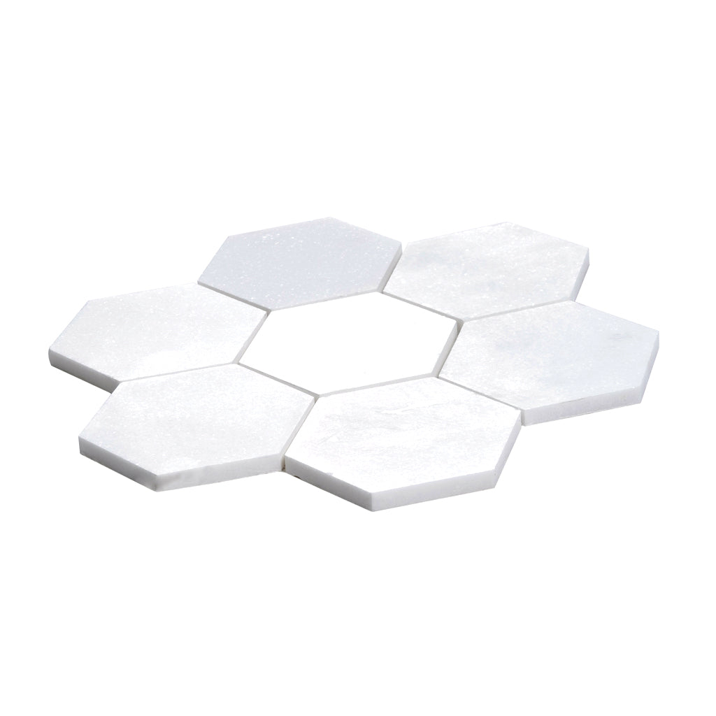 Pearl White 10x11 Honed Hexagon Thassos Marble Mosaic Tile (5 pack, 3.75 sq ft/case)