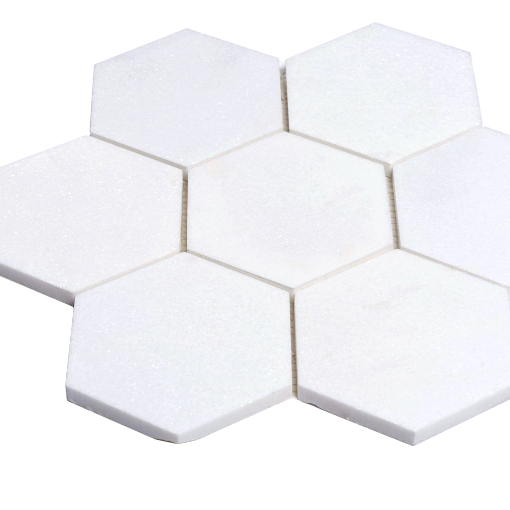 Pearl White 10x11 Honed Hexagon Thassos Marble Mosaic Tile (5 pack, 3.75 sq ft/case)