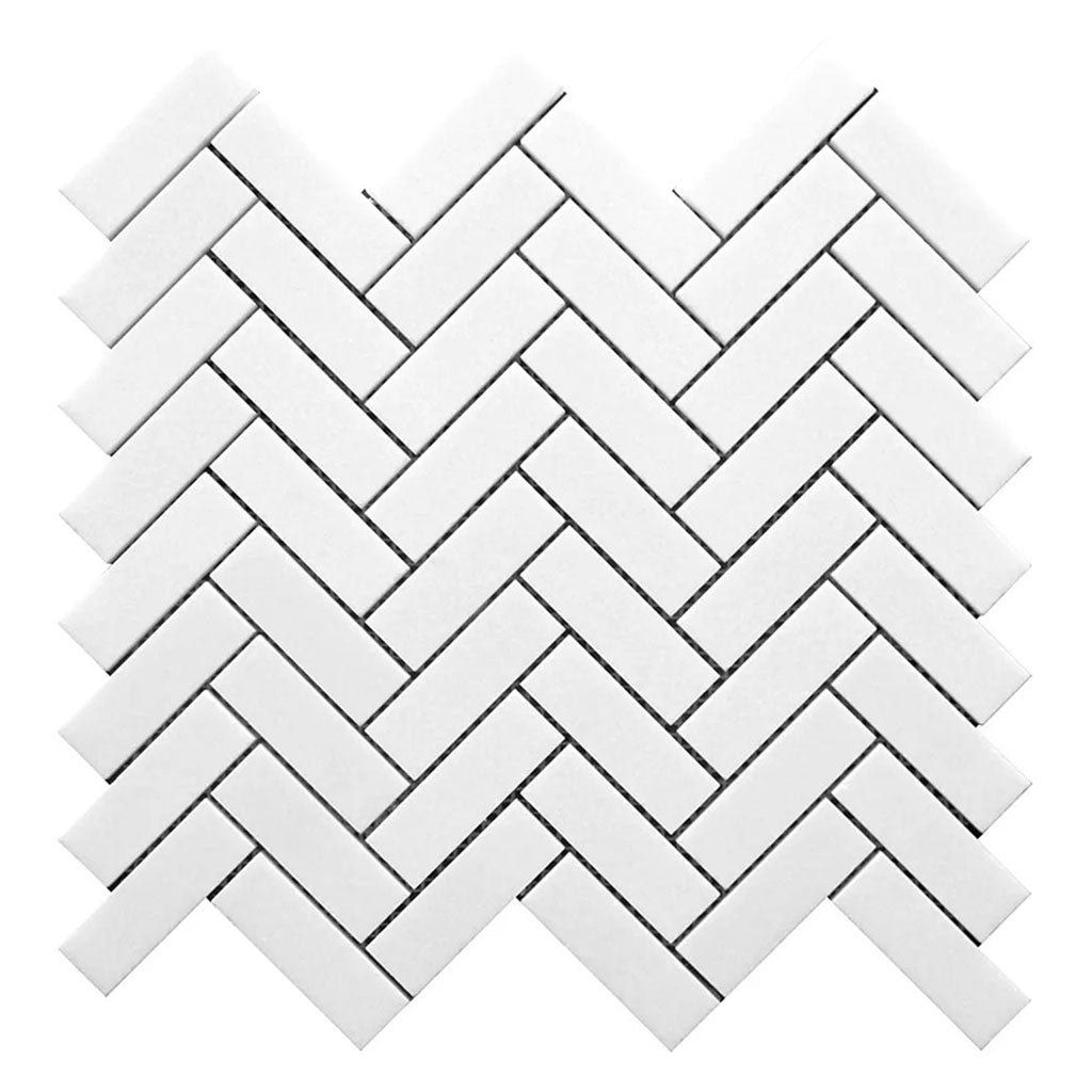 Snow White 12x13 Honed Herringbone Thassos Marble Mosaic Tile (5 pack, 5.29 sq ft/case)