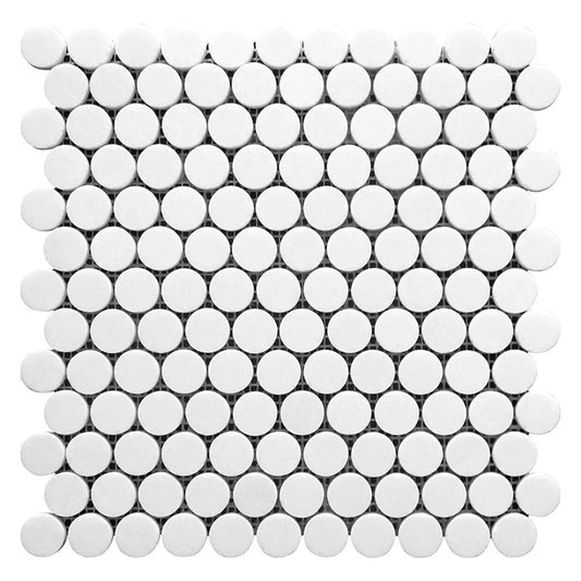 Snow White 11x12 Polished Round Marble Mosaic Tile (5 pack, 4.47 sq ft/case) - Sample