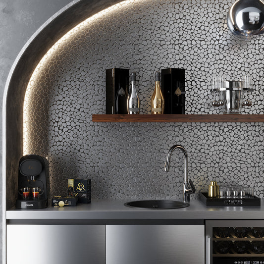 Pebble Gray 12x12 Polished Multi-shaped Metal Mosaic Tile (5 pack, 5.17 sq ft/case) - Sample