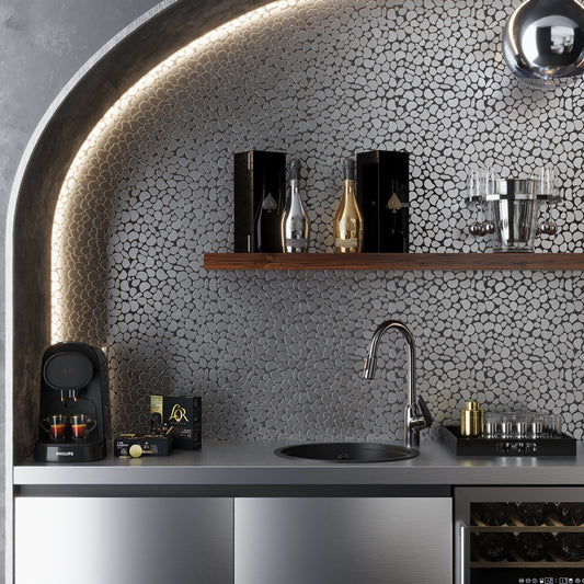 Pebble Gray 12x12 Polished Multi-shaped Metal Mosaic Tile (5 pack, 5.17 sq ft/case)