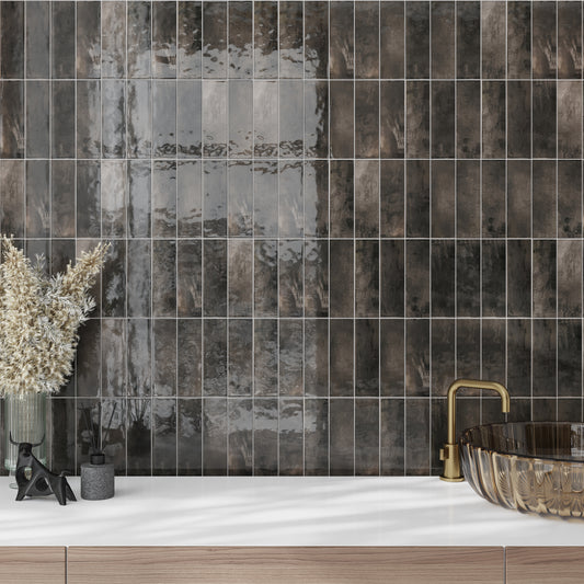 Black 2.5x8 Glossy Ceramic Subway Tile (38 pack, 5.38 sq ft/case)