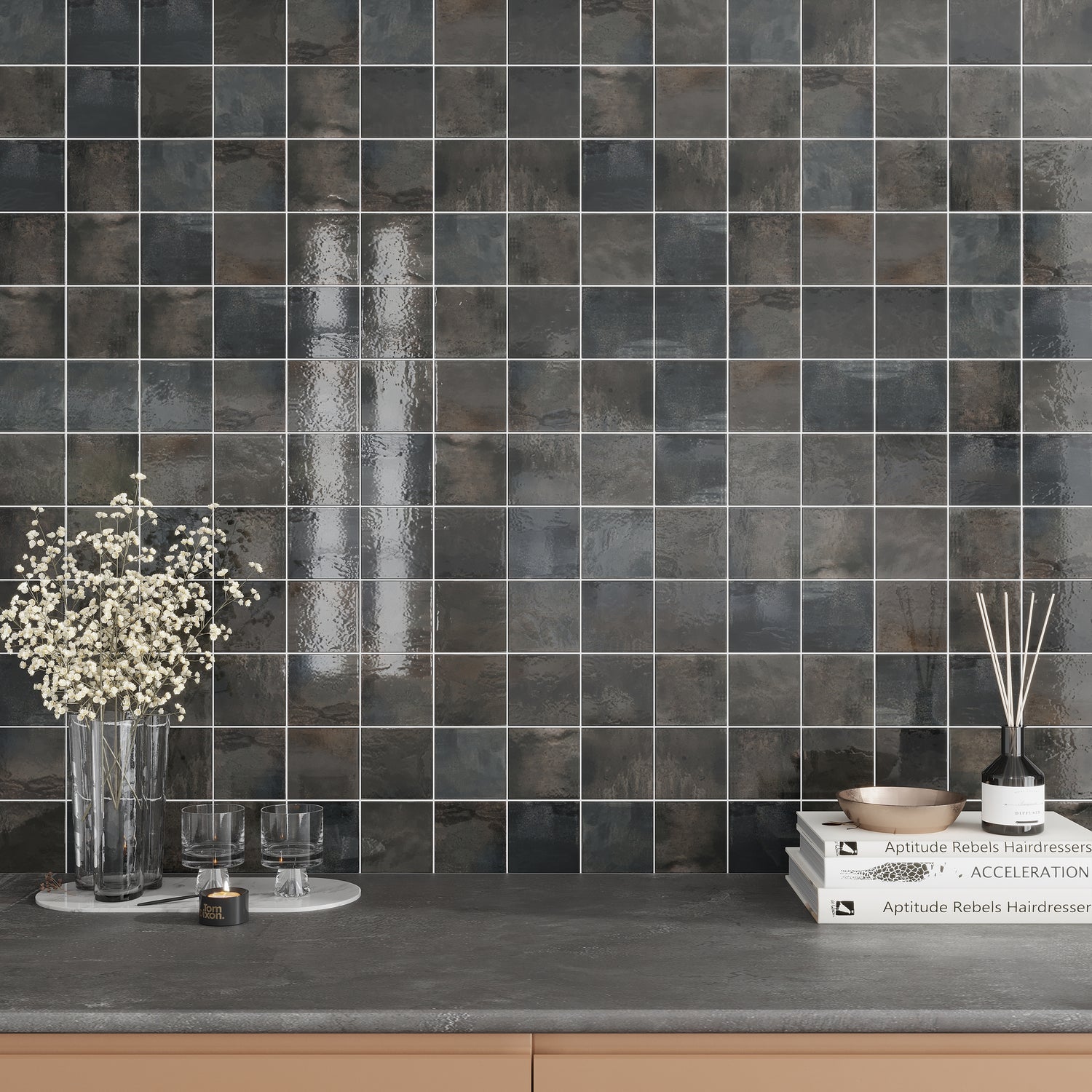 Black 4x4 Glossy Square Ceramic Tile (60 pack, 6.46 sq ft/case)