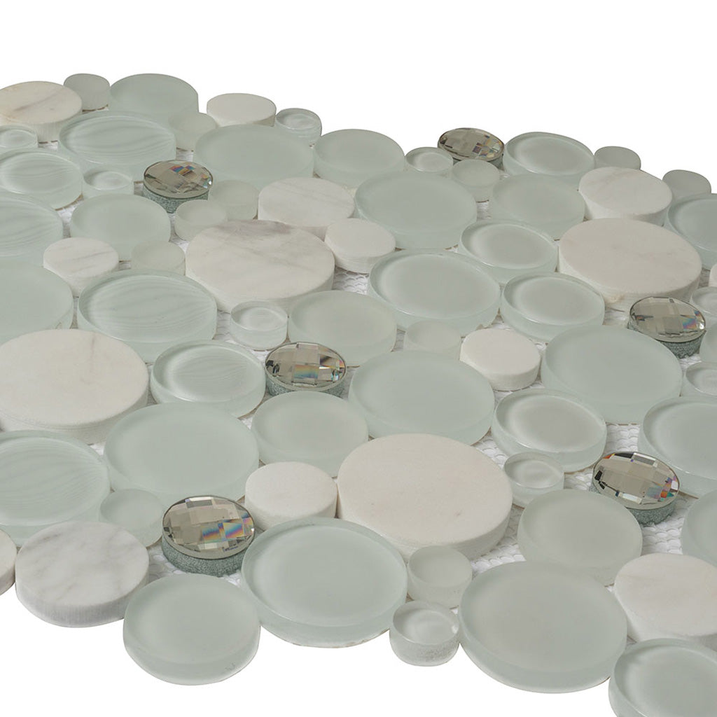 White 12x12 Glossy Matte Penny Round Glass Marble Mosaic Tile (5 pack, 4.67 sq ft/case) - Sample