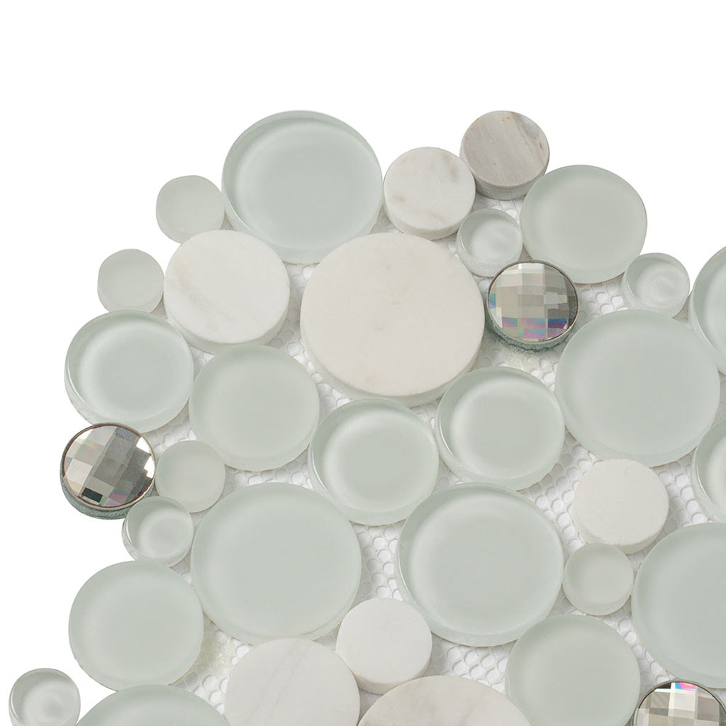 White 12x12 Glossy Matte Penny Round Glass Marble Mosaic Tile (5 pack, 4.67 sq ft/case) - Sample