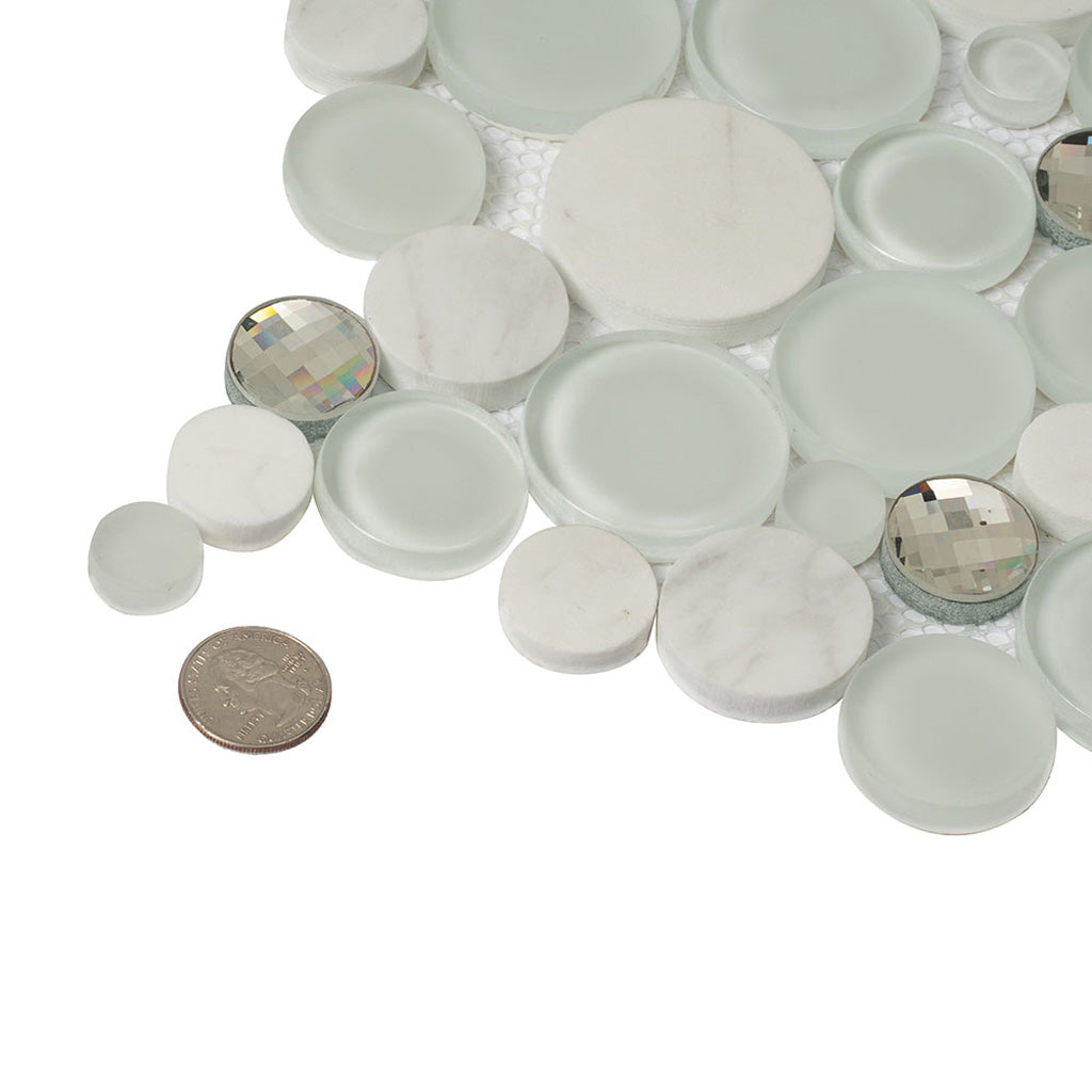 White 12x12 Glossy Matte Penny Round Glass Marble Mosaic Tile (5 pack, 4.67 sq ft/case) - Sample