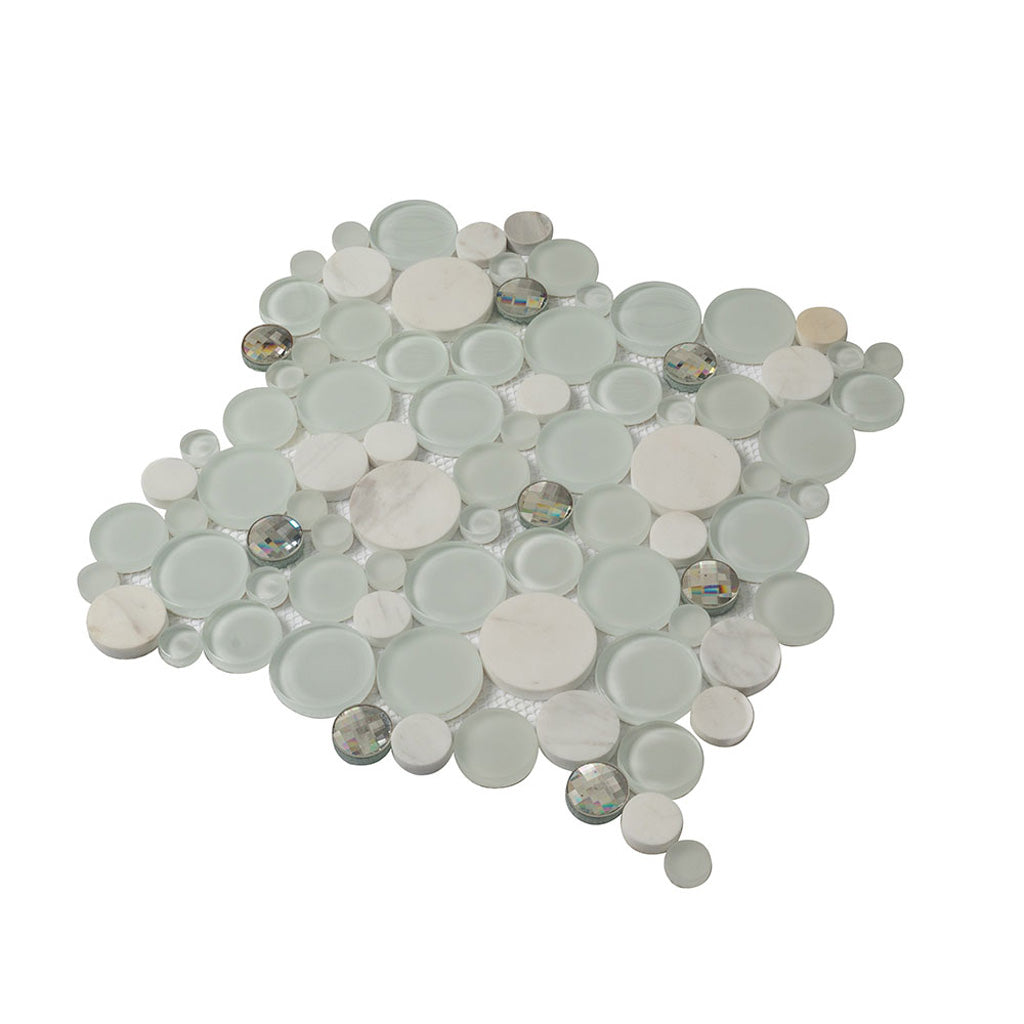 White 12x12 Glossy Matte Penny Round Glass Marble Mosaic Tile (5 pack, 4.67 sq ft/case) - Sample
