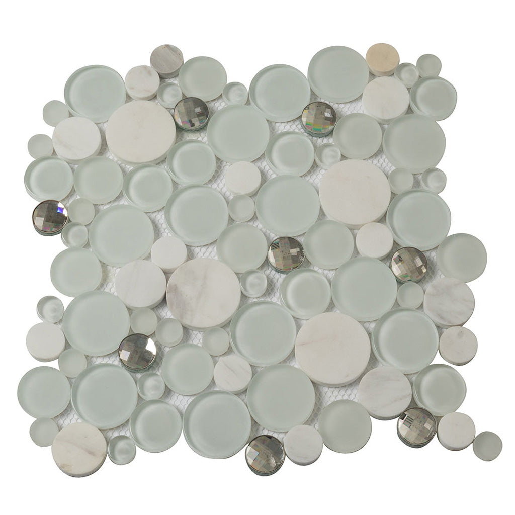White 12x12 Glossy Matte Penny Round Glass Marble Mosaic Tile (5 pack, 4.67 sq ft/case) - Sample