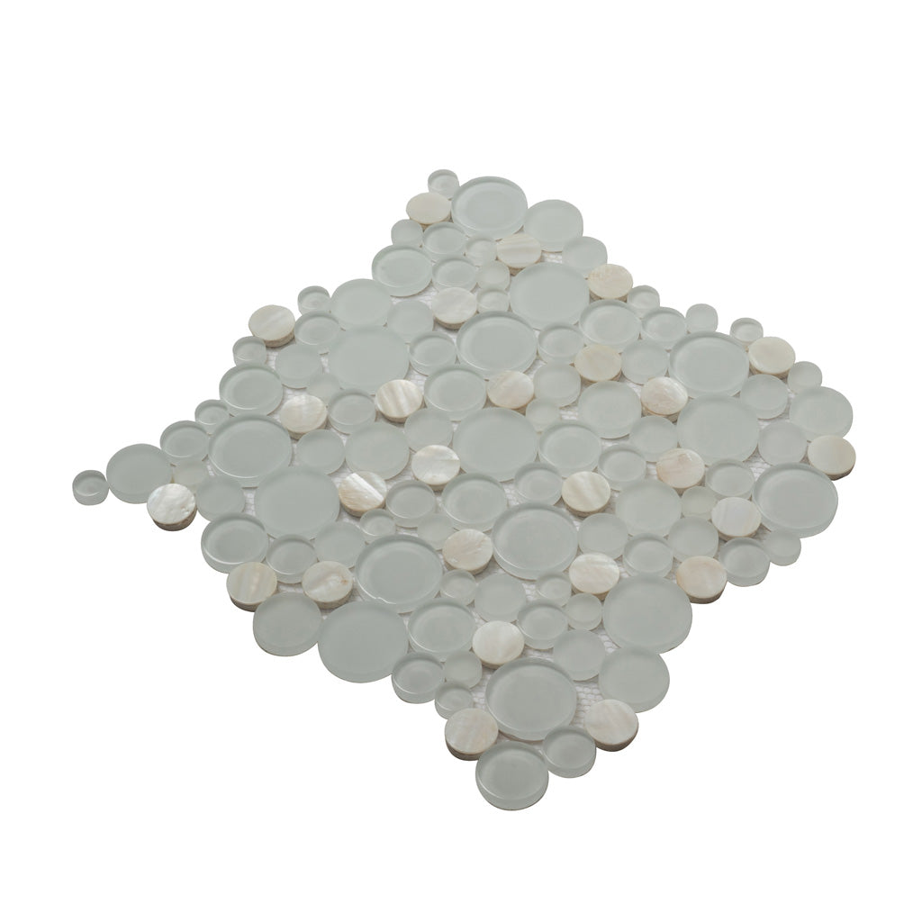 White 12x12 Glossy Matte Penny Round Glass Shell Mother of Pearl Mosaic Tile (5 pack, 4.67 sq ft/case) - Sample