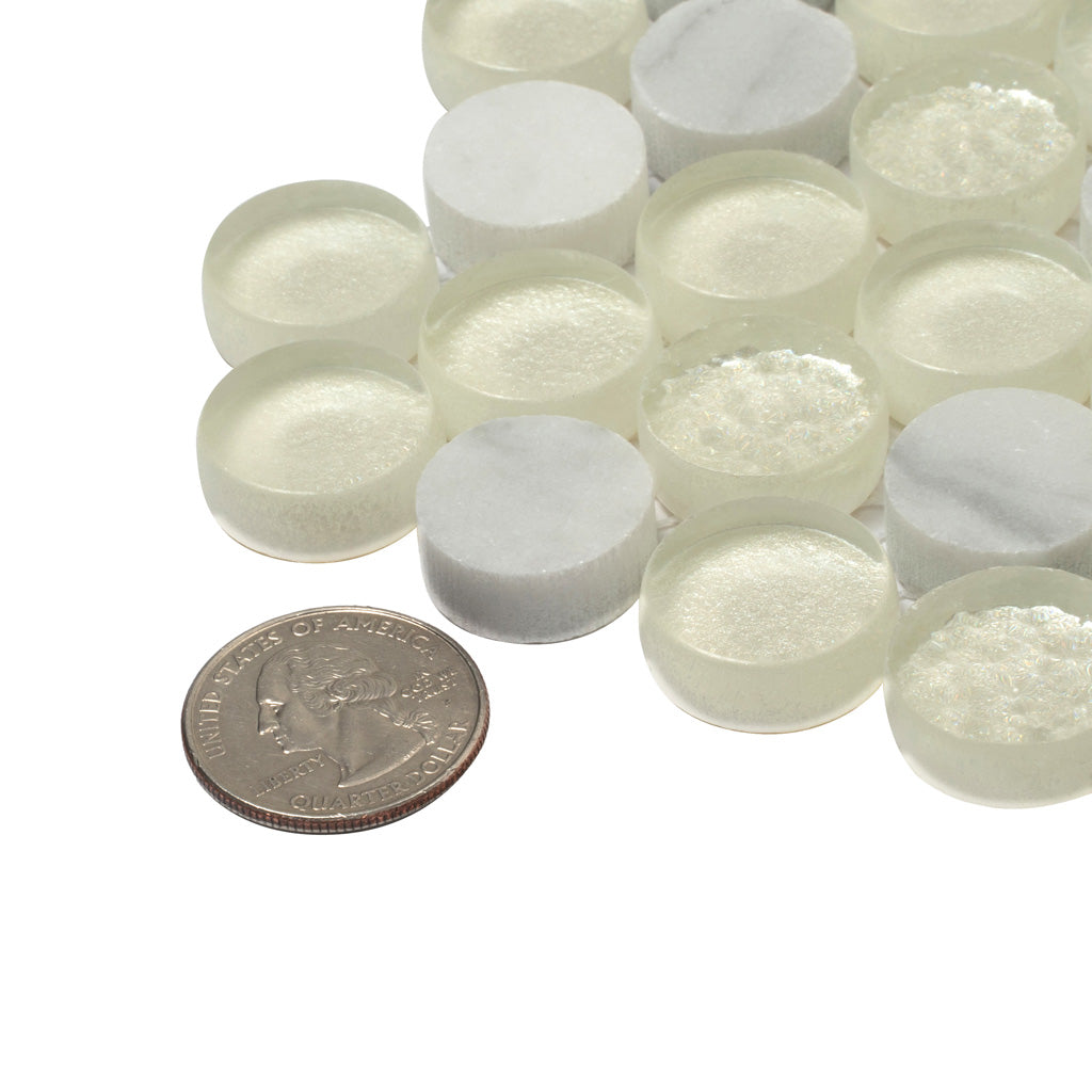White 12x12 Glossy Penny Round Glass Marble Mosaic Tile (5 pack, 4.83 sq ft/case) - Sample