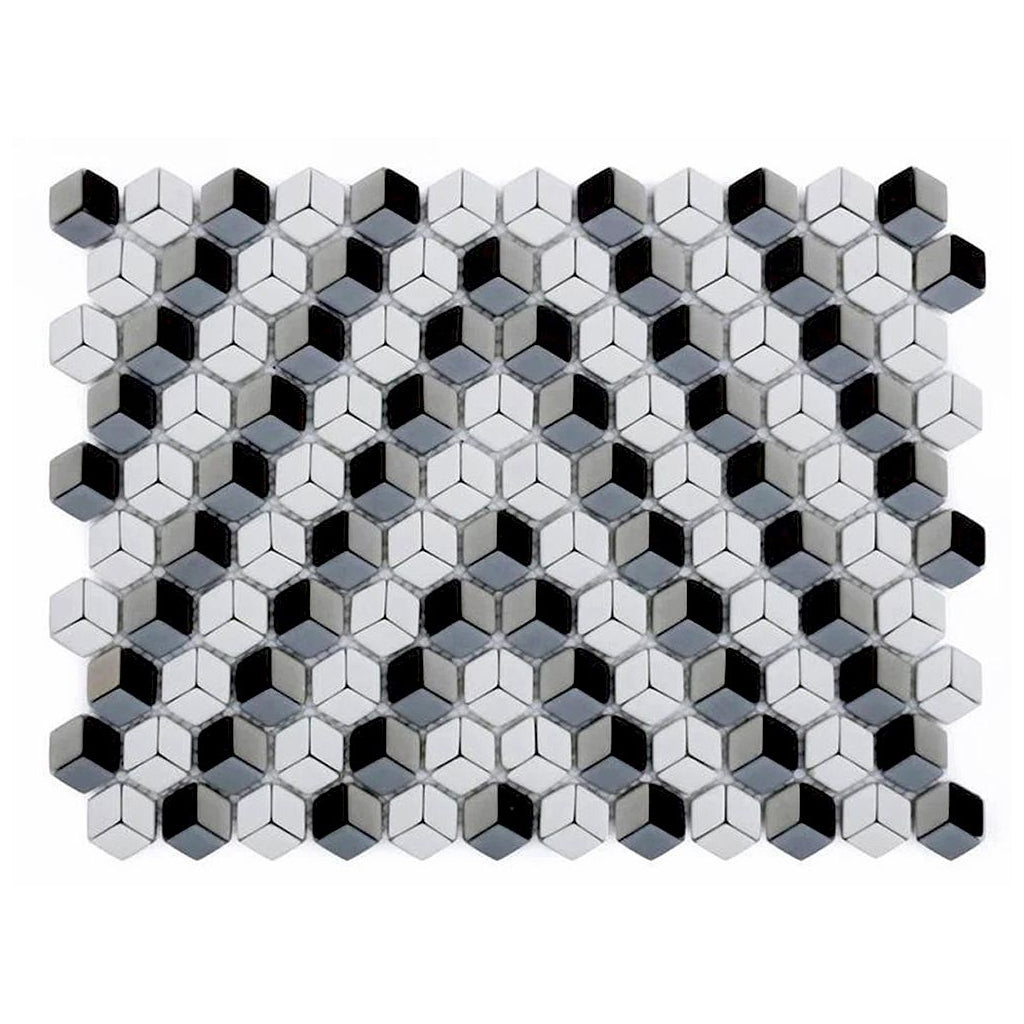 Gray White 12x14 Polished Diamond Recycled Glass Mosaic Tile (5 pack, 5.55 sq ft/case) - Sample