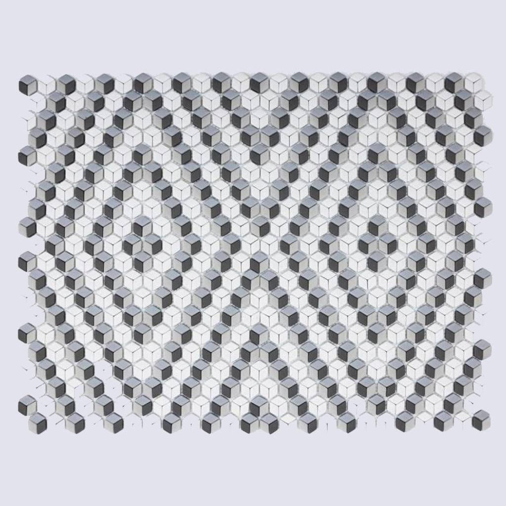 Gray White 12x14 Polished Diamond Recycled Glass Mosaic Tile (5 pack, 5.55 sq ft/case) - Sample