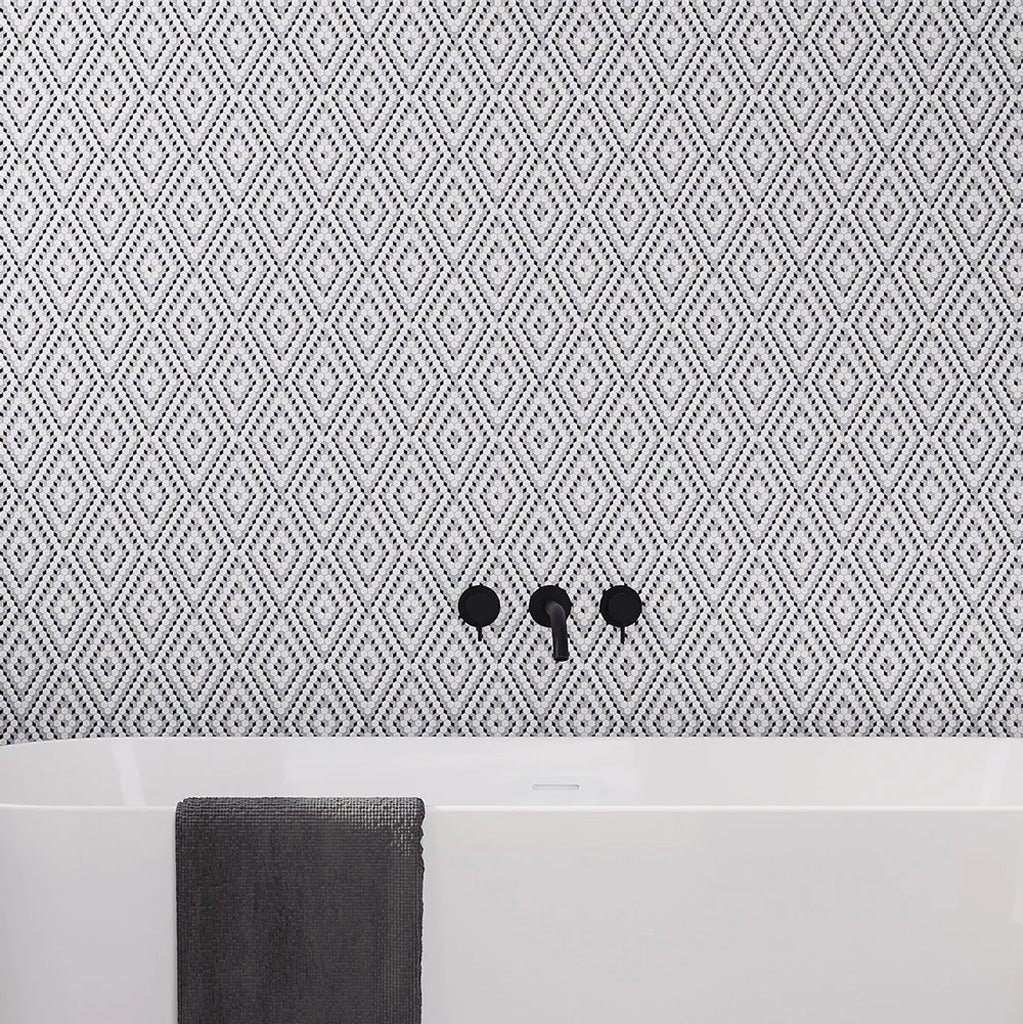 Gray White 12x14 Polished Diamond Recycled Glass Mosaic Tile (5 pack, 5.55 sq ft/case) - Sample
