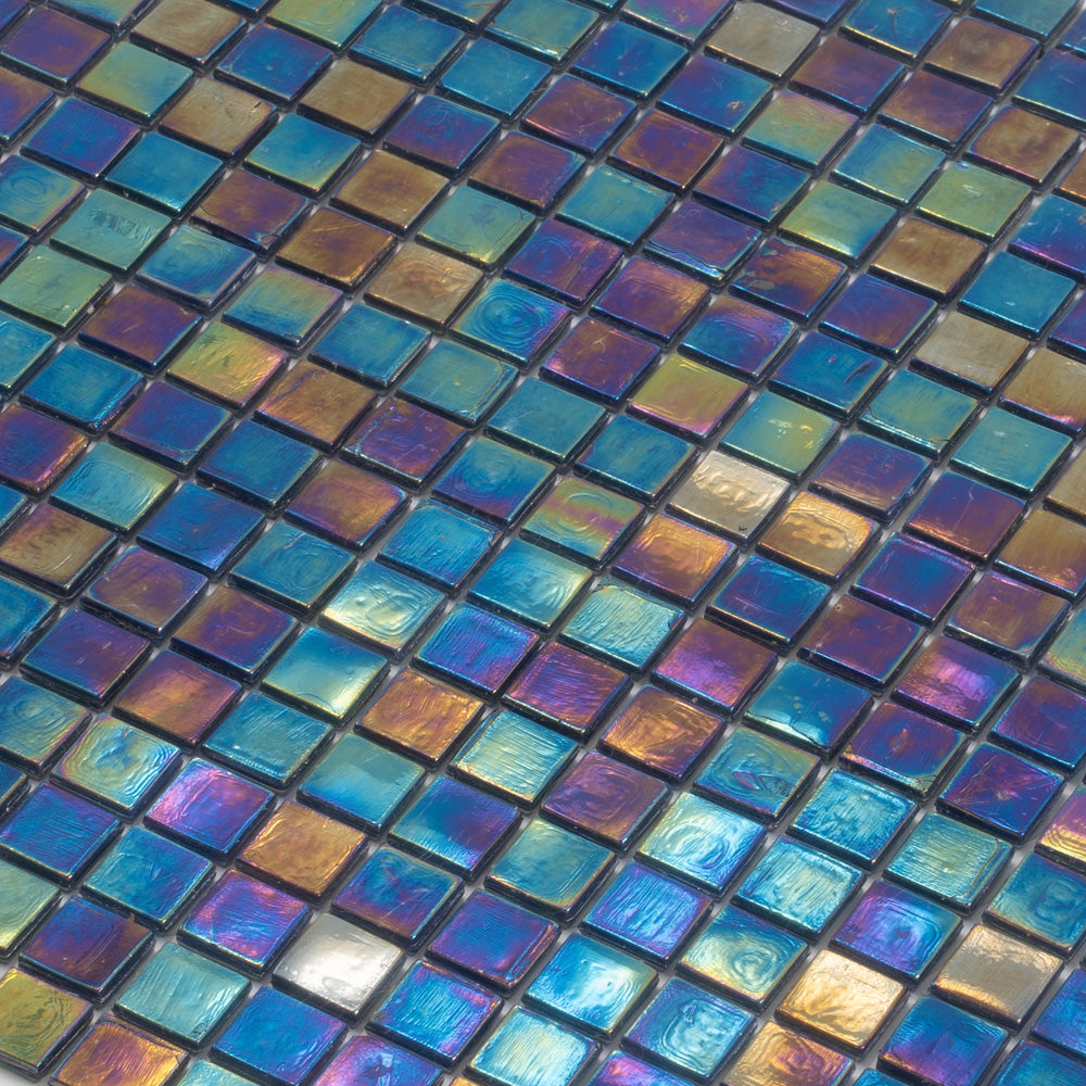Dark Shimmer Multi Blue 12x12 Glossy Uniform Square Glass Mosaic Tile (20 pack, 18.69 sq ft/case) - Sample