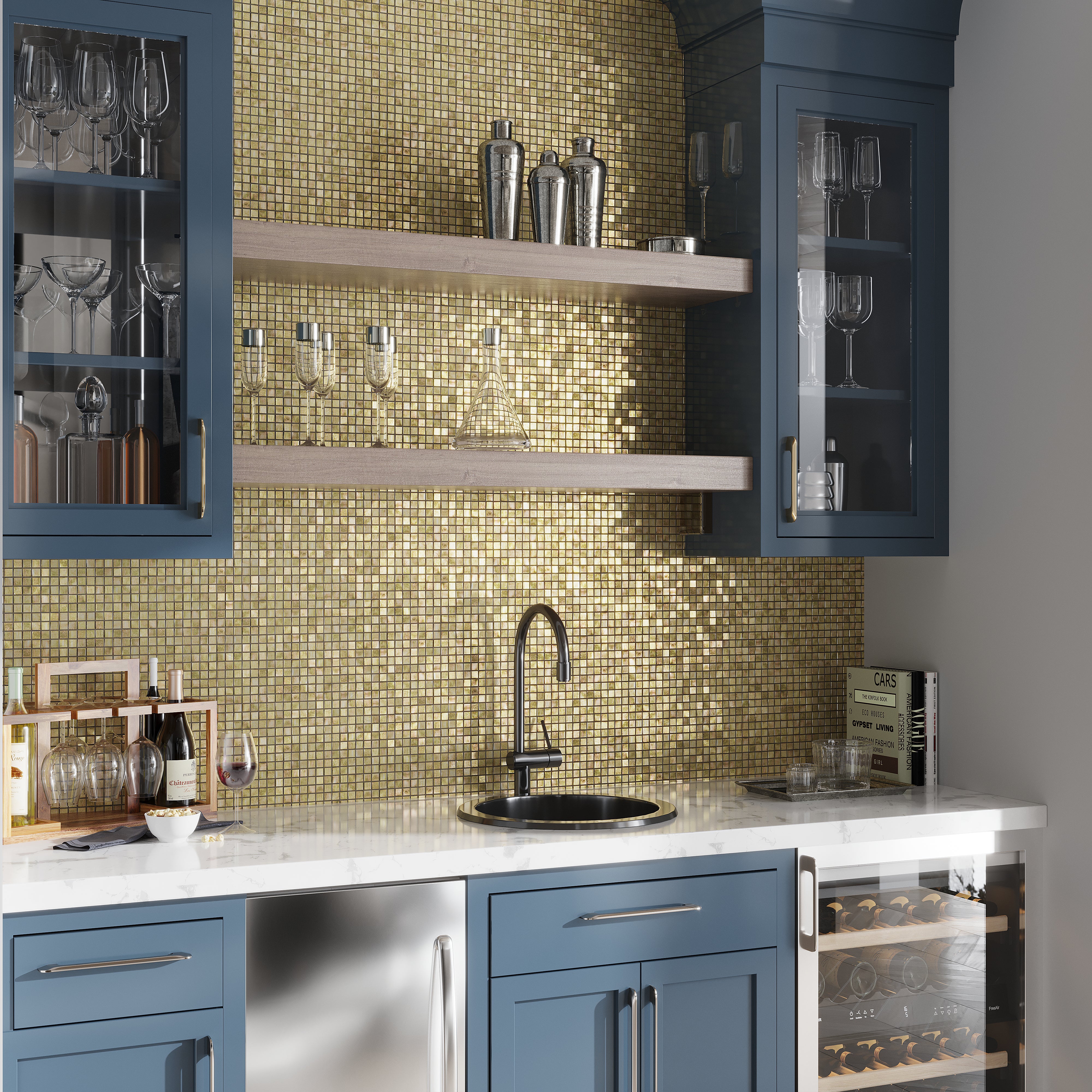 Satin Sheen Gold 12x12 Glossy Uniform Square Glass Mosaic Tile (20
