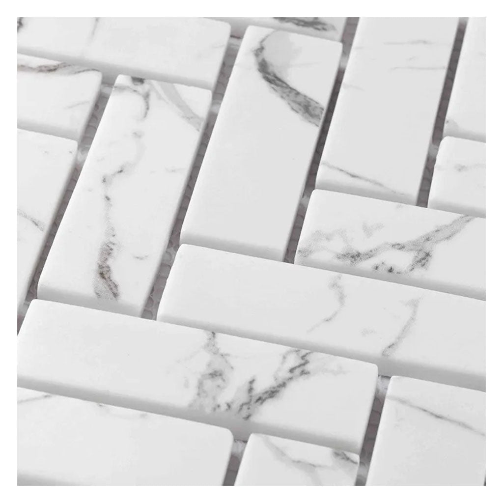 White with Gray Vein 11x13 Polished Herringbone Glass Recycled Glass Mosaic Tile (10 pack, 9.63 sq ft/case) - Sample