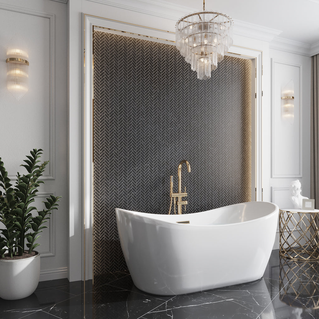 Black with White Vein 11x13 Polished Herringbone Glass Recycled Glass Mosaic Tile (10 pack, 9.63 sq ft/case)