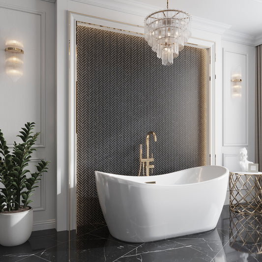 Black with White Vein 11x13 Polished Herringbone Glass Recycled Glass Mosaic Tile (10 pack, 9.63 sq ft/case)