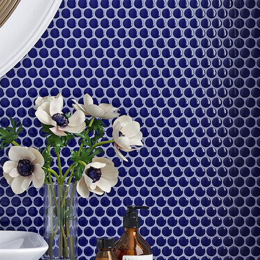 Indigo Blue 12x12 Glossy Penny Round Porcelain Mosaic Tile (10 pack, 9.87 sq ft/case)