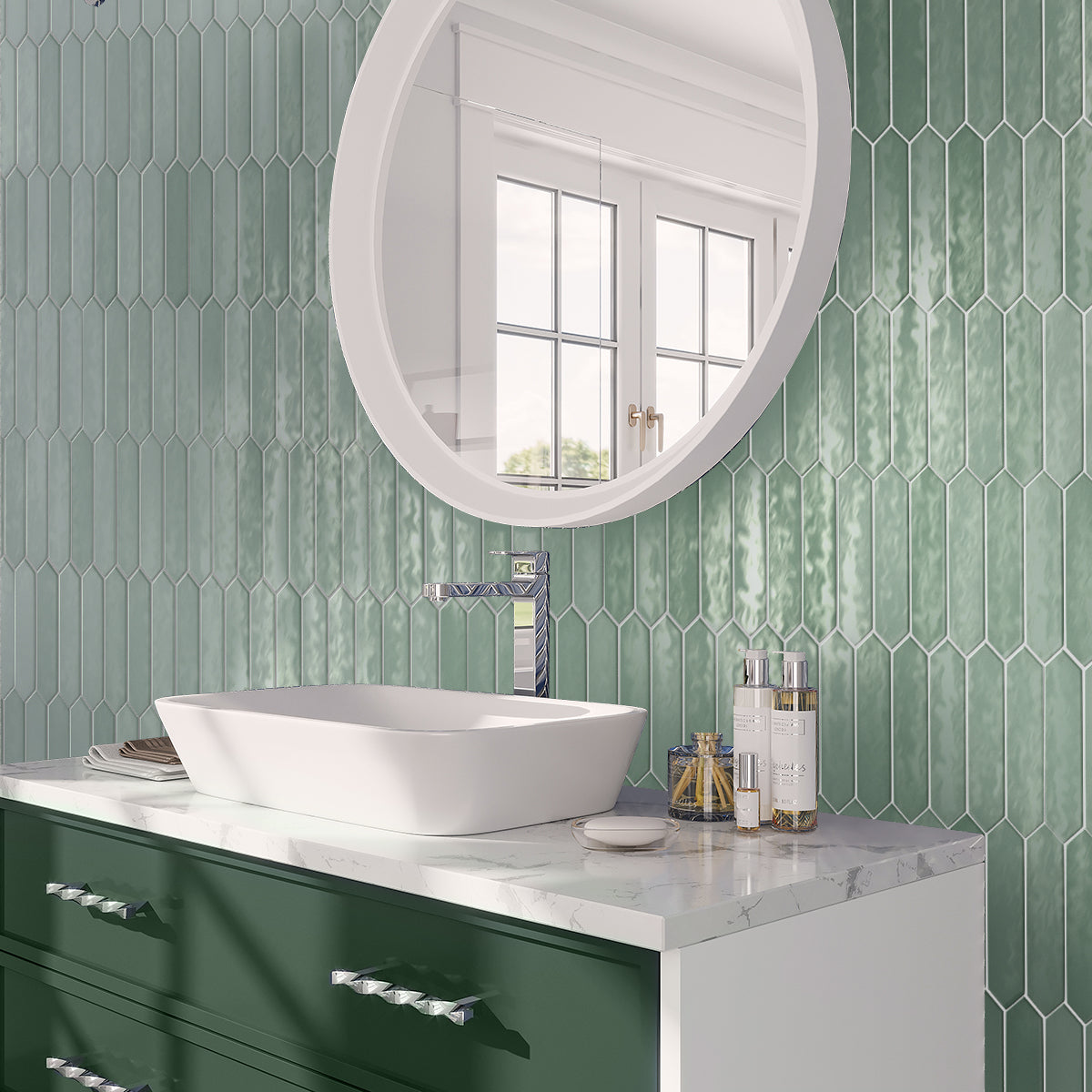 Pistachio Green 2x10 Glossy Picket Ceramic Tile (23 pack, 2.37 sq ft/case) - Sample