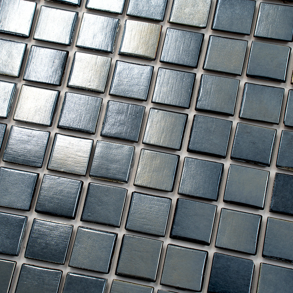Shimmer Black 12x12 Glossy Uniform Square Glass Mosaic Tile (20 pack, 20 sq ft/case)