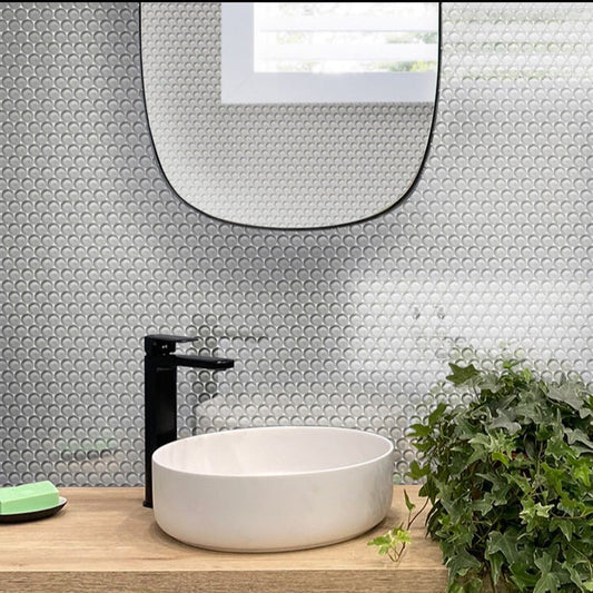 Beige 12x12 Glossy Penny Round Glass Mosaic Tile (5 pack, 5 sq ft/case) - Sample